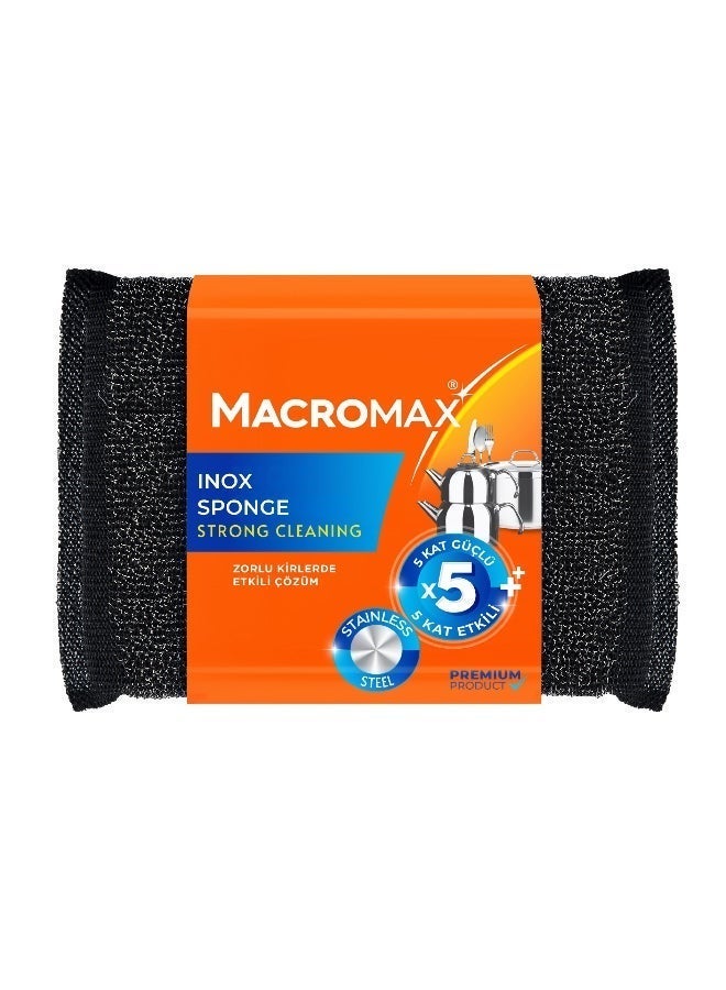 Macromax مجموعة إسفنج ماكروماكس إينوكس 3 قطع - إسفنجة تنظيف مزدوجة المفعول من الفولاذ المقاوم للصدأ والرغوة للأواني والمقالي - Image 2